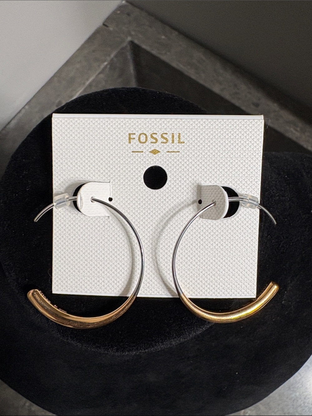Fossil Two-Tone Crescent Hoop Earrings - Silver & Gold